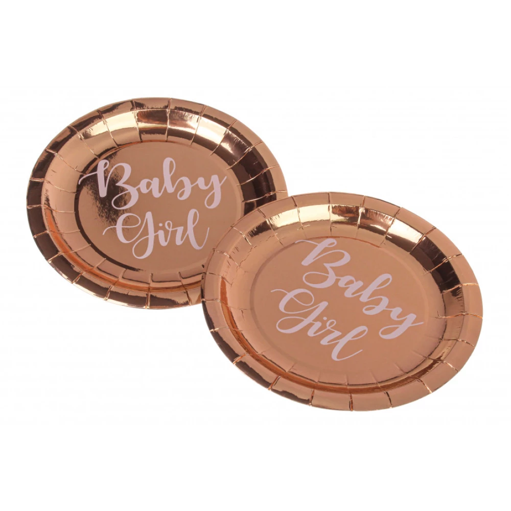 Тарелки 8 шт./уп. (18см.)в стиле “Baby Girl“ baby shower Беби Шауэр (Розовое золото)