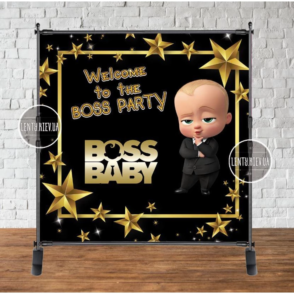 Баннер 2х2м, “Босс Молокосос, черно-золотой“- Фотозона (виниловый) на день рождения -