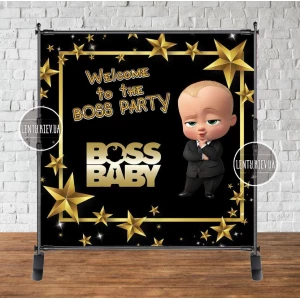 Изображение товара - Баннер 2х2м, “Босс Молокосос, черно-золотой“- Фотозона (виниловый) на день рождения -