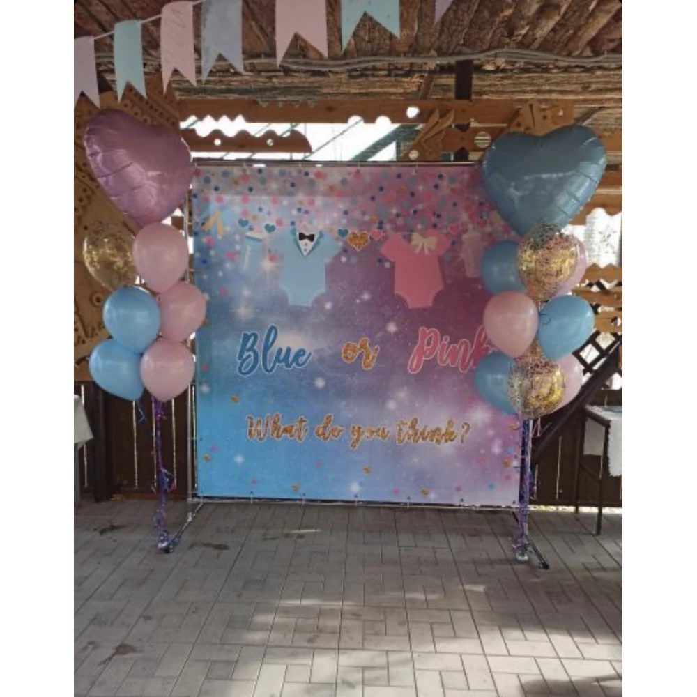 Баннер 2х2м “Gender Party / Гендер Пати“ с люверсами. Фотозона (виниловый) на гендерную вечеринку -