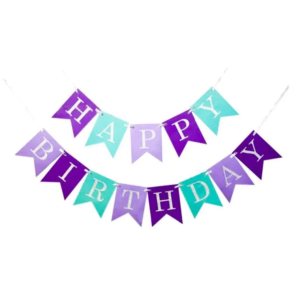 Флажки-гирлянды (Фиолетовый, лавандовый, лазурный (Happy Birthday) 13 флажков 2,5 метра (18х13,5см.) -