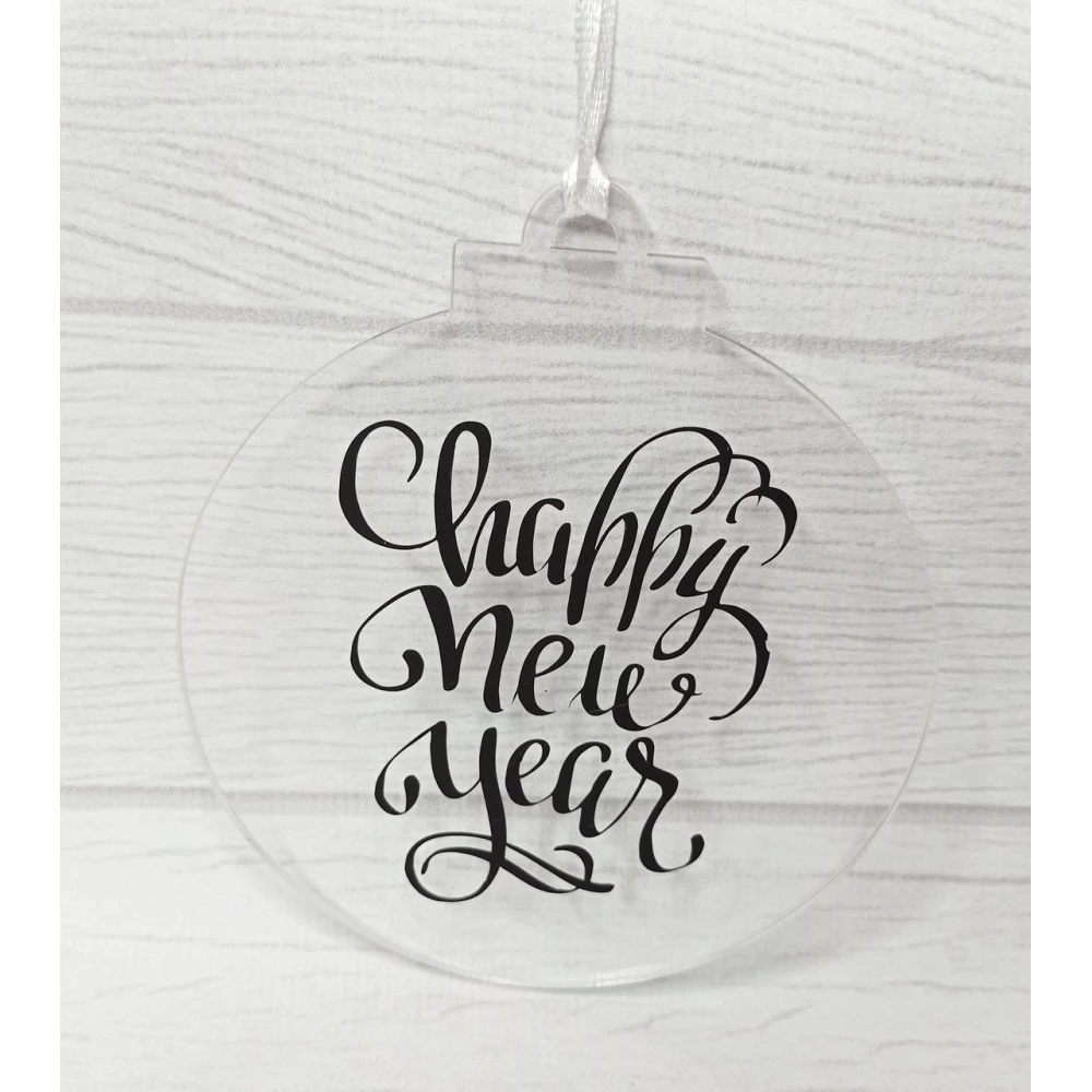 “Новогодний шар“ плоский прозрачный с надписью “Happy New Year“ 10 см (Согласуйте цвет!)