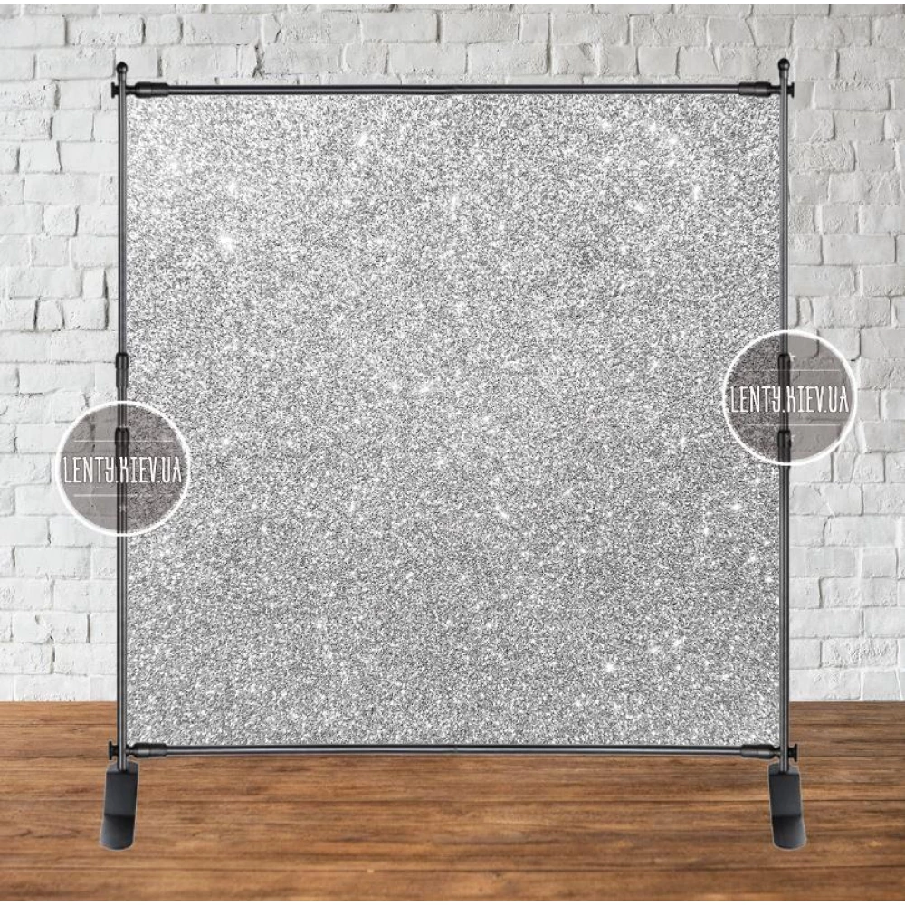 Баннер 2х2м Серебро / серебряный глиттер - Фотозона (виниловый) на день рождения (без каркаса)