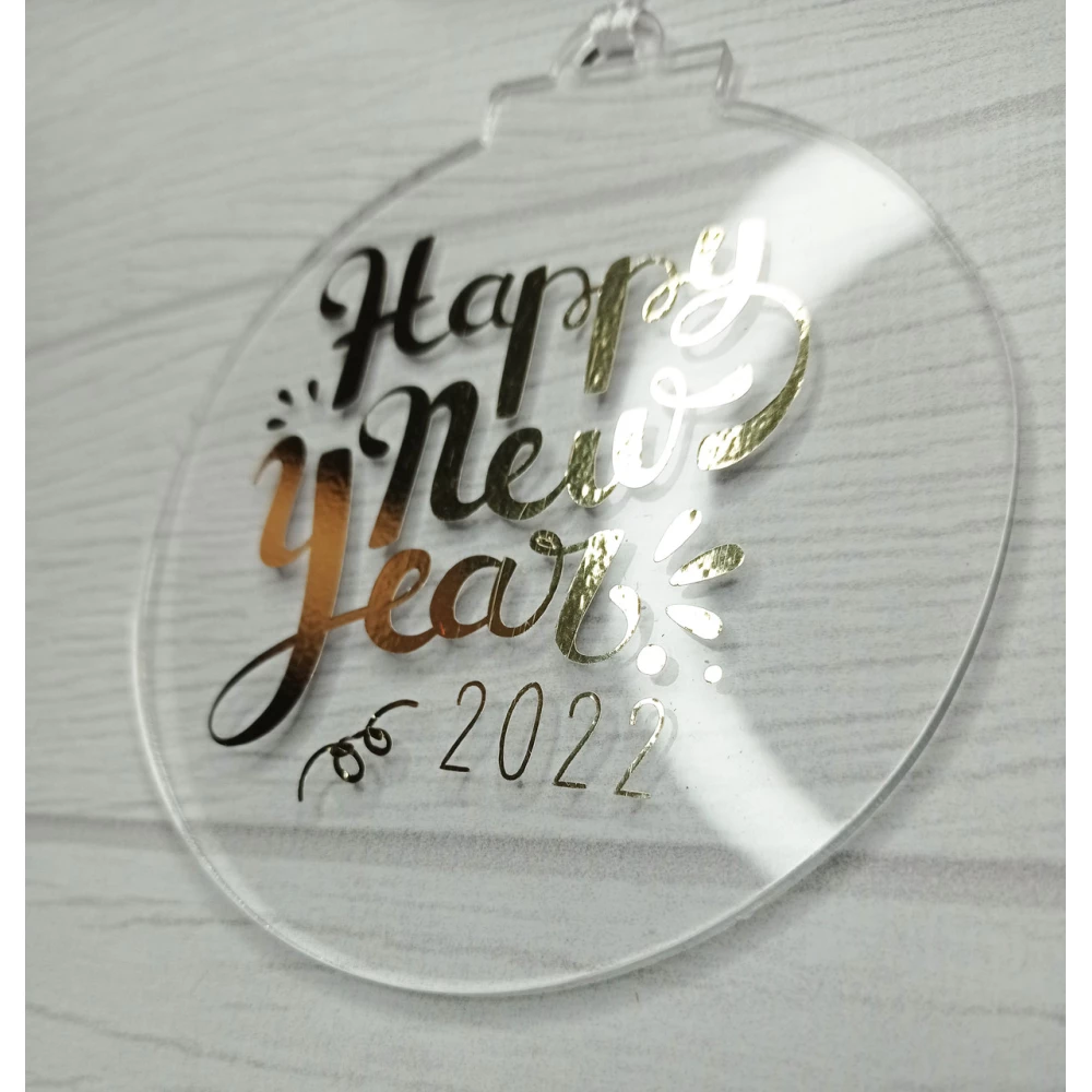 “Новогодний шар“ плоский прозрачный с надписью “Happy New Year 2024“ 10 см (Согласуйте цвет)