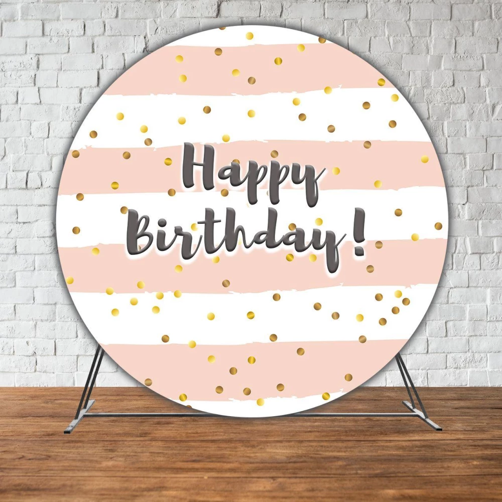 Баннер/фотозона круглая (диаметр 2м.) Happy Birthday полоски(Без каркаса)