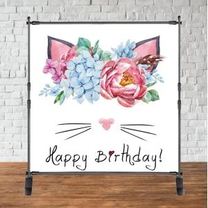 Изображение товара - Баннер 2х2м “Котик/Котята (розовый) - Фотозона (виниловый) на день рождения (без каркаса) -