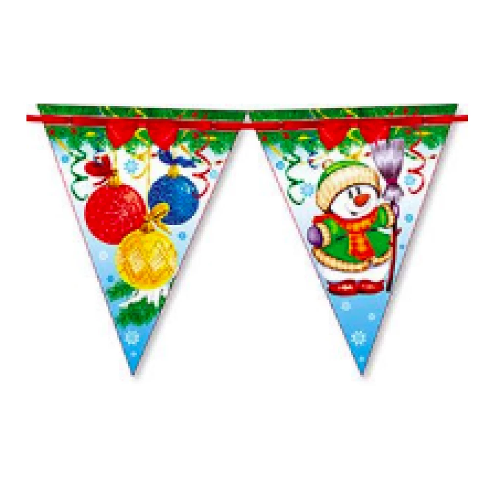 Вымпел-флажки Новогодняя Гирлянда  “Снеговики и шары“  2660х240мм
