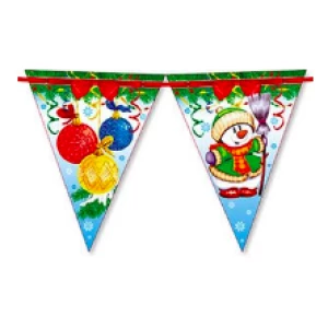 Изображение товара - Вымпел-флажки Новогодняя Гирлянда “Снеговики и шары“ 2660х240мм