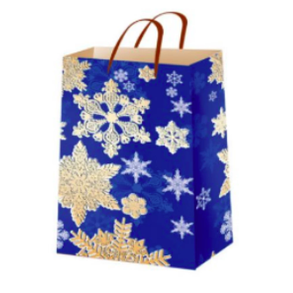 Новогодние пакеты лимитированные 26х16,5х7 (П5- Микс-15) Снежинки (Синий)