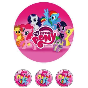 Изображение товара -  Вафельная картинка на торт “Маленькие Пони / Little Pony“ (на листе А4)- Малнькие Пони (1+3) Малиновый, Одна