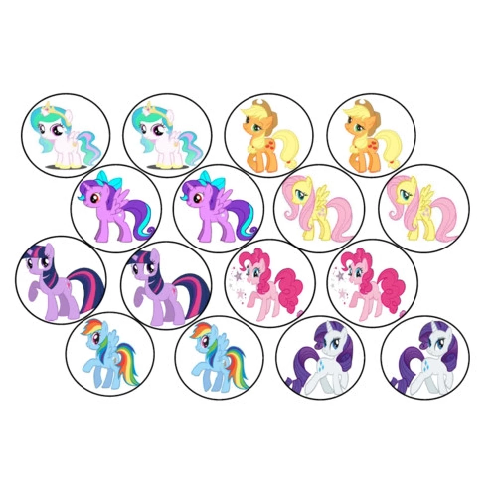 Вафельная картинка на торт “Маленькие Пони / Little Pony“ (на листе А4)- Пони 16, 16 маленьких элемнтов