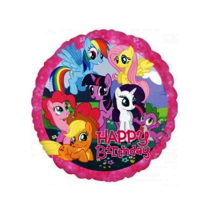 Изображение товара -  Вафельная картинка на торт “Маленькие Пони / Little Pony“ (на листе А4)- Пони 1 круглая Happy Birthday, 1