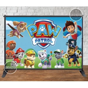 Изображение товара - Баннер 3х2м“Щенячий Патруль-2 (синий/голубой фон)“ для праздничной фотозоны на День рождения -