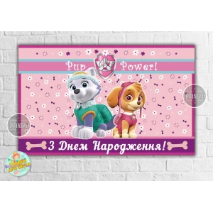 Изображение товара -  Плакат “Щенячий патруль - Скай и Эверест“ Розовый на детский День рождения 120х75 см - Украинский язык