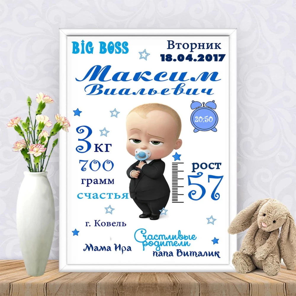Метрика “Босс-Молокосос с соской“- Печать + оформление в рамку А4