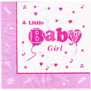 Изображение товара -  Салфетки бумажные сервировочные с рисунком 20шт- BABY Girl/ 1 год baby shower, Гендер Пати