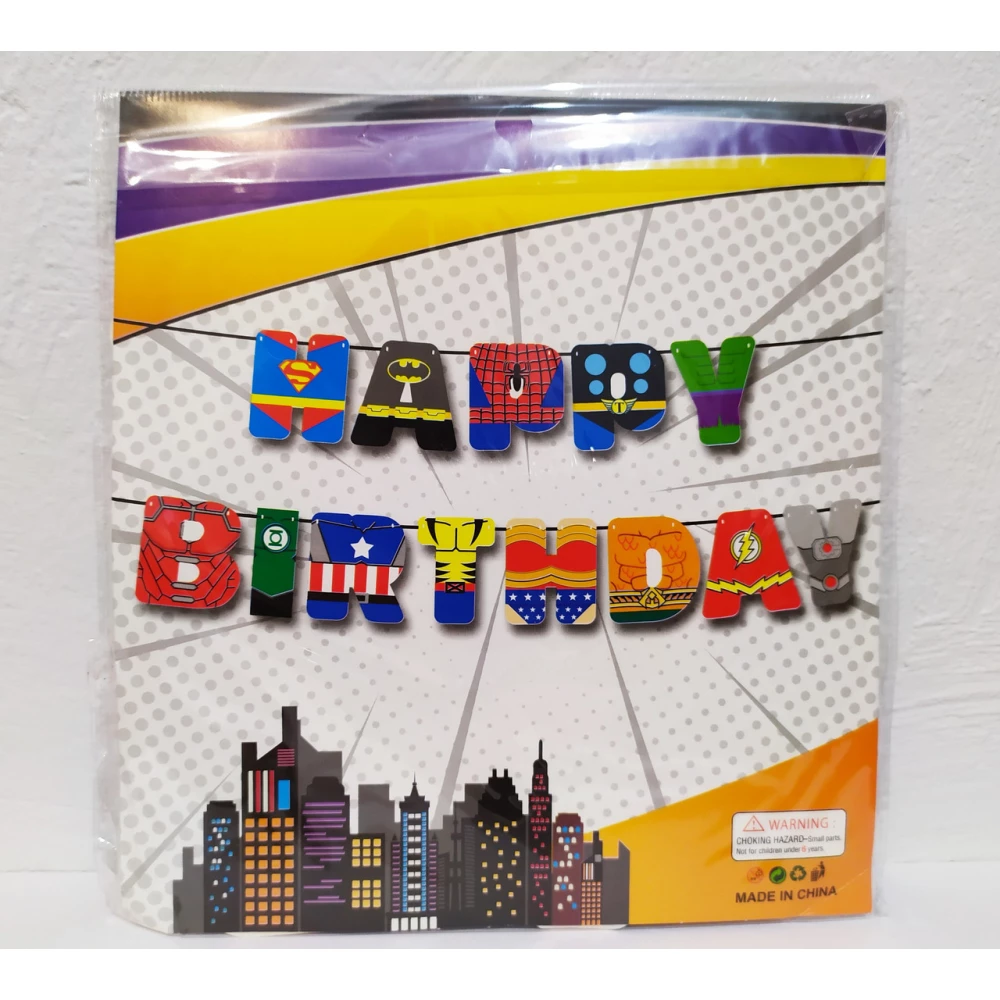 Гірлянда Happy Birthday фігурна в стилі “Супергерої“ (різнобарвні фігурки) до 4,5-х метрів