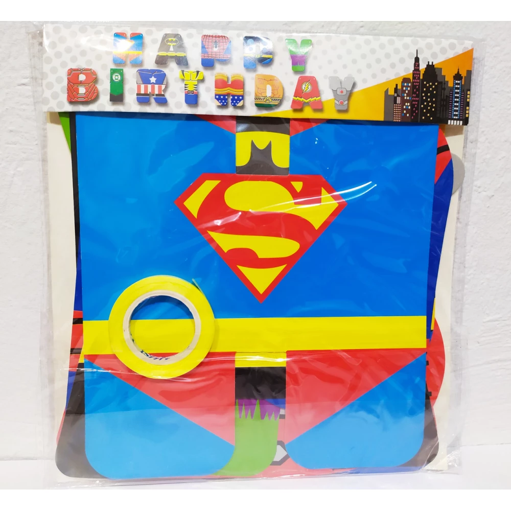 Гірлянда Happy Birthday фігурна в стилі “Супергерої“ (різнобарвні фігурки) до 4,5-х метрів