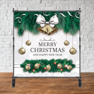 Изображение товара -  Баннер Новогодний 2х2м (Белый фон, ветки шары) Merry Christmas (счастливого Рождества) - Фотозона (виниловый)