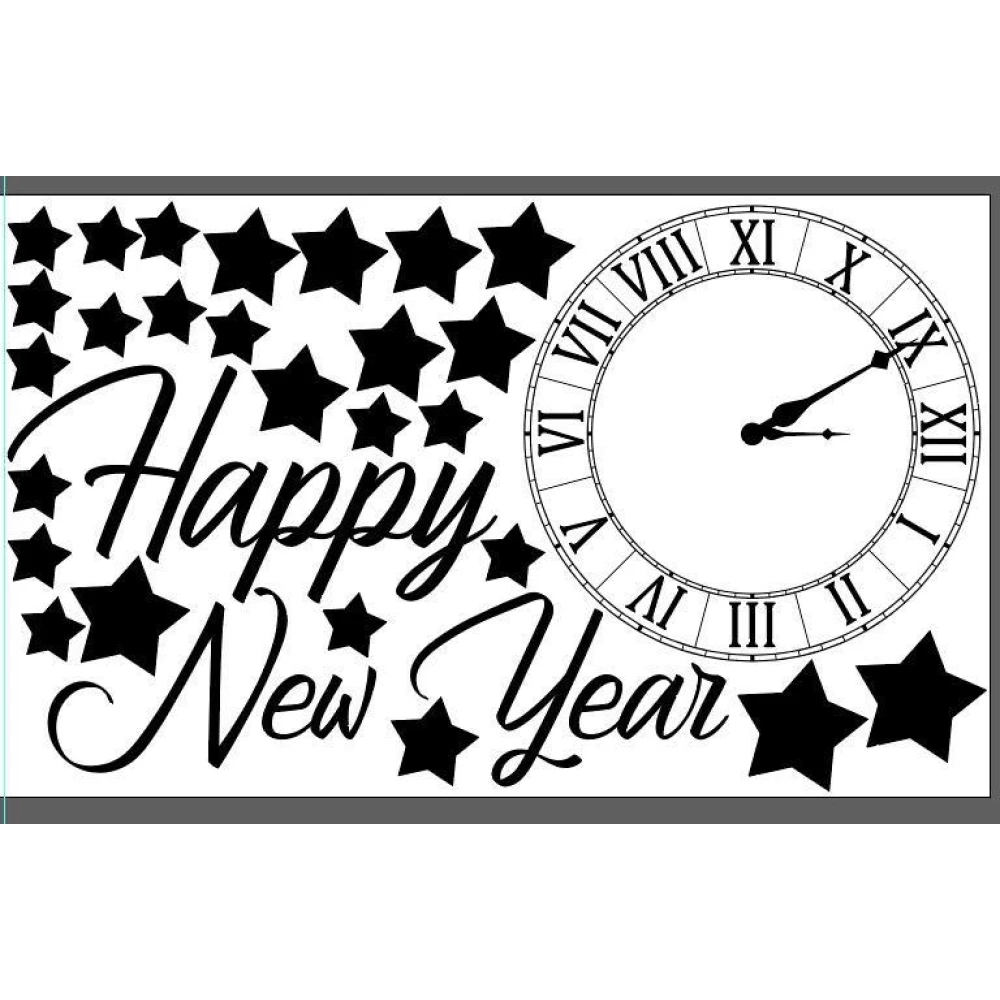 Наклейка 130х110см. “Циферблат (часы), Happy New Year“ на баннер пленка оракал самоклейка (цвет на выбор)