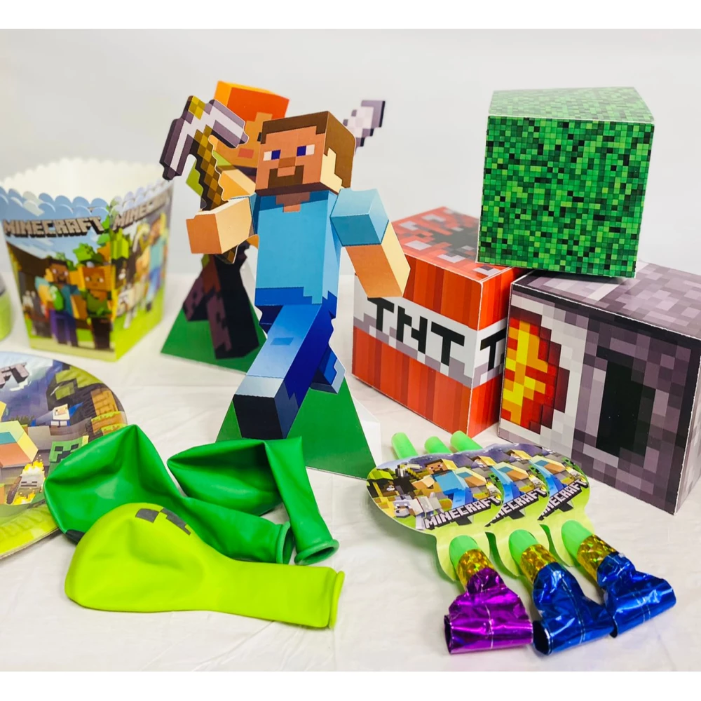 Набір святкового посуду та декору для оформлення Дня народження в стилі “Майнкрафт“ (Максі)