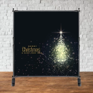 Изображение товара -  Баннер Новогодний / Рождество 2х2м  “Merry Chrismas“ (Черный фон, светящаяся елка)- Фотозона (виниловый)