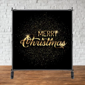Изображение товара -  Баннер Новогодний / Рождество 2х2м “Merry Chrismas“ (Черно-золотой) - Фотозона (виниловый) (каркас отдельно) -