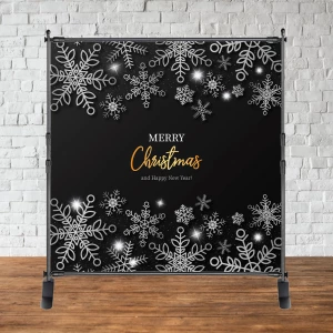 Изображение товара -  Баннер Новогодний / Рождество 2х2м “Merry Chrismas“ (Черно-серебряный, снежинки большие)  - Фотозона