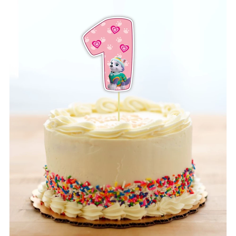 Топпер-цифра (от 0 до 10см цифра) вырубка “Щенячий патруль“ Розовый (1шт)- КАРТОН 1