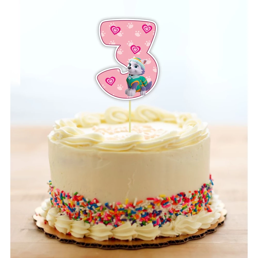 Топпер-цифра (от 0 до 10см цифра) вырубка “Щенячий патруль“ Розовый (1шт)- КАРТОН 3