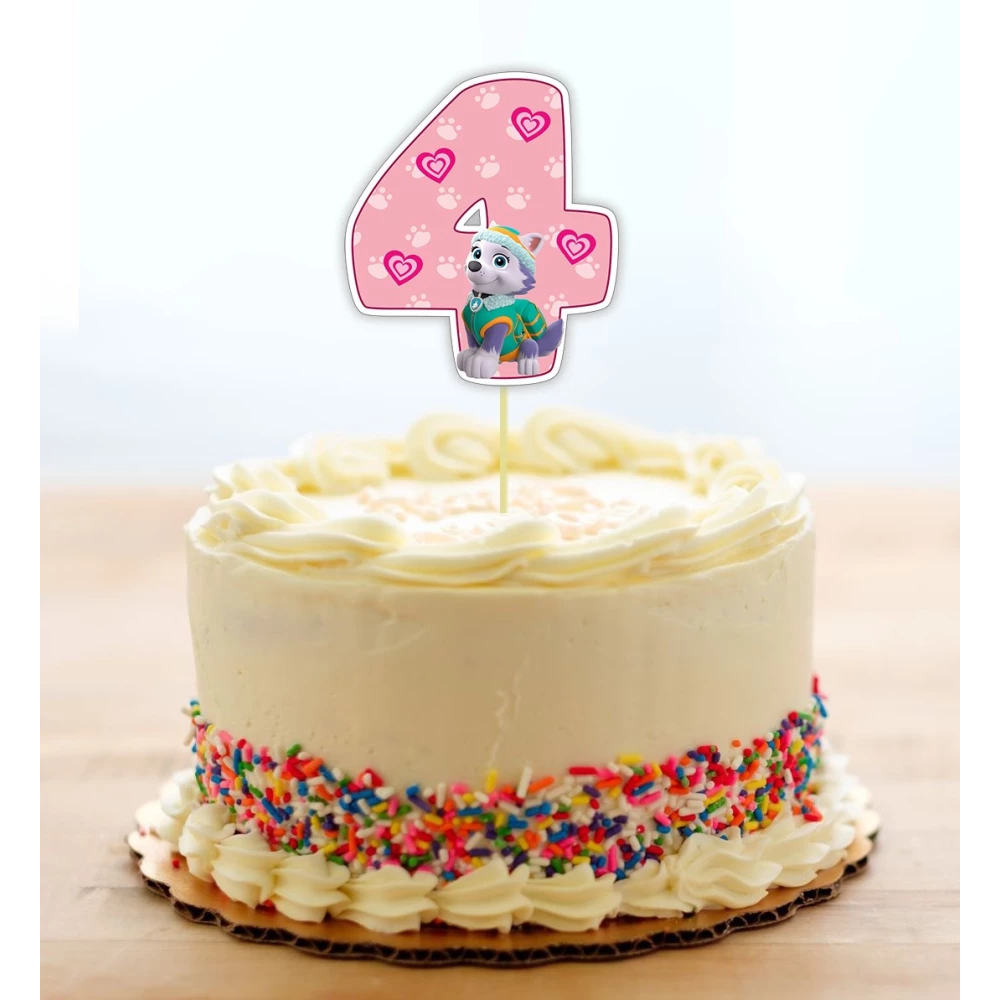 Топпер-цифра (от 0 до 10см цифра) вырубка “Щенячий патруль“ Розовый (1шт)- КАРТОН 4