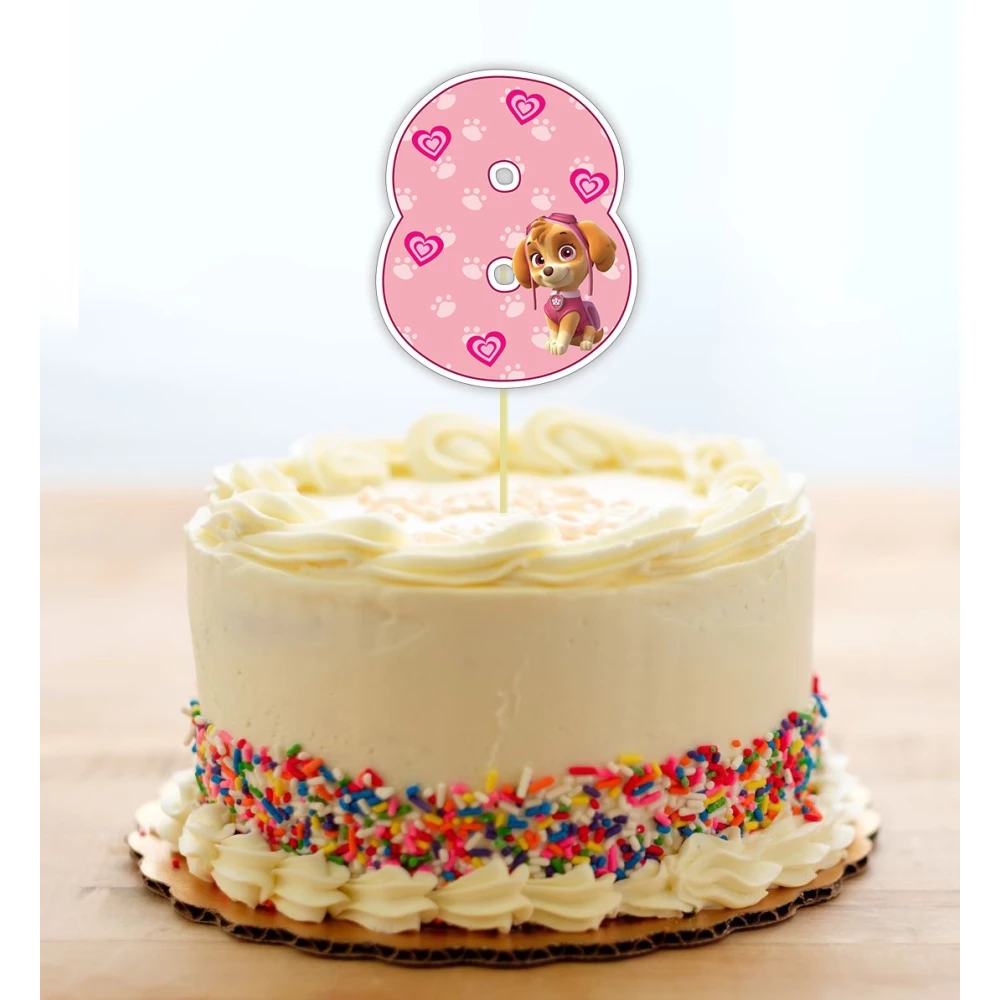 Топпер-цифра (от 0 до 10см цифра) вырубка “Щенячий патруль“ Розовый (1шт)- КАРТОН 8