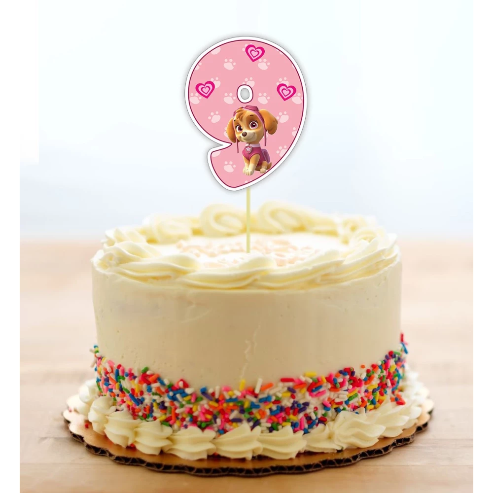 Топпер-цифра (от 0 до 10см цифра) вырубка “Щенячий патруль“ Розовый (1шт)- КАРТОН 9