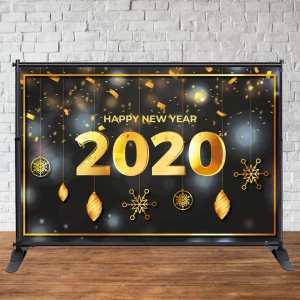 Изображение товара -  Баннер Новогодний 3х2м “Happy New Year 2022“(Чорно-золотой) - Фотозона (виниловый)