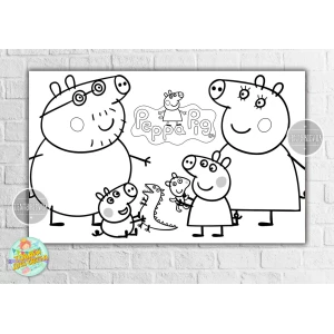 Изображение товара - Плакат - Раскраска “Свинка Пеппа и семья“ 120х75 см