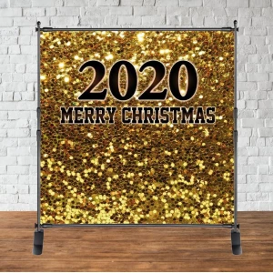Изображение товара -  Баннер Новогодний / Рождество 2х2м “Merry Christmas 2023“ (золотой) - Фотозона (виниловый) (каркас отдельно) -