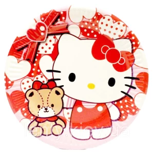 Изображение товара -  Тарелки 18см (10 шт) в стиле Китти/Hello Kitty бумажные одноразовые №2, Красно-белый