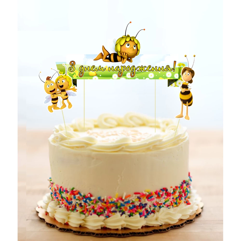 Набор Топперов “Пчёлка Майя / Maya the Bee“ в торт с флажком (КАРТОН) (Украинский)