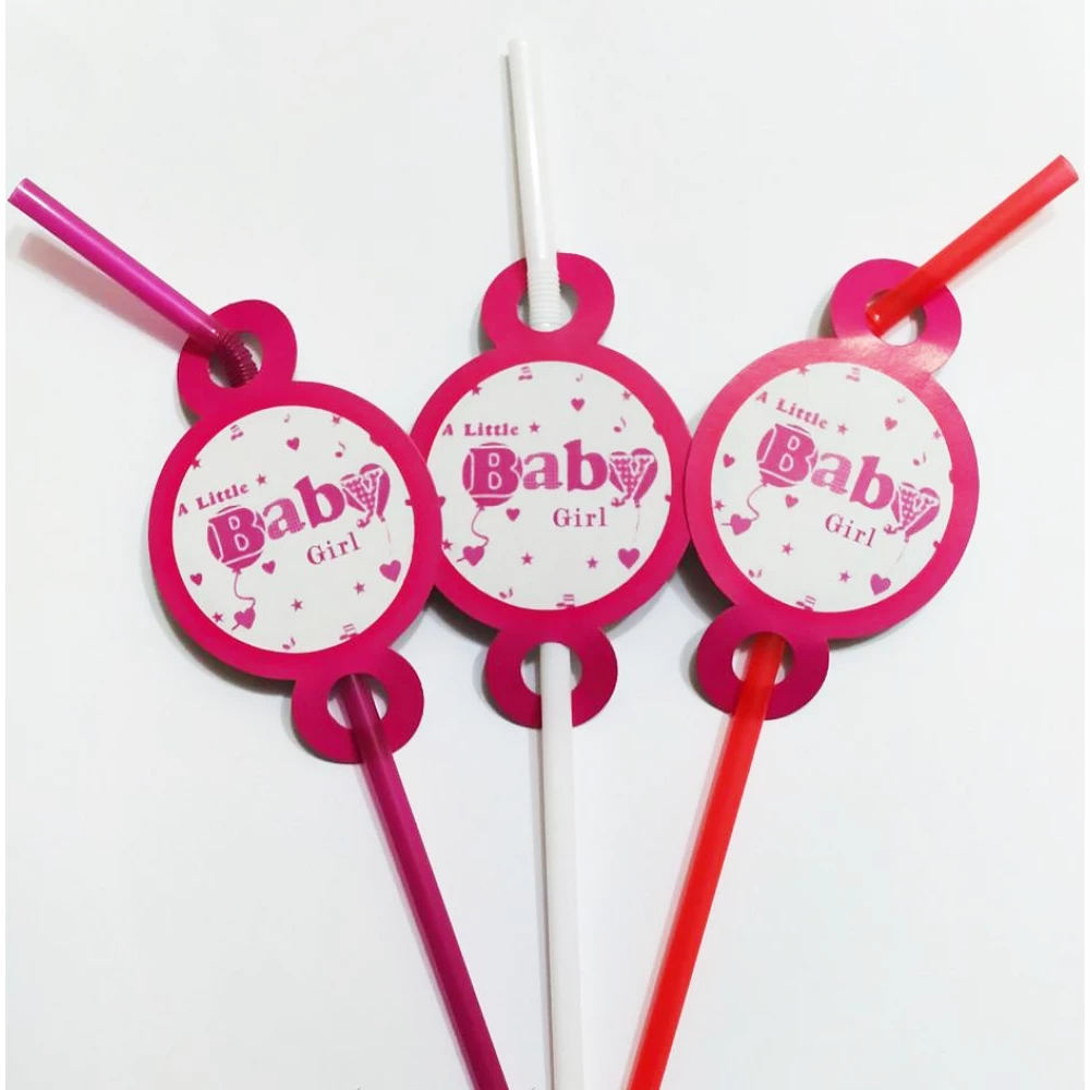 Коктейльные трубочки с гофрой (8 шт./уп.) Набор Малиновый, Baby_girl (Baby Shower) Гендер Пати