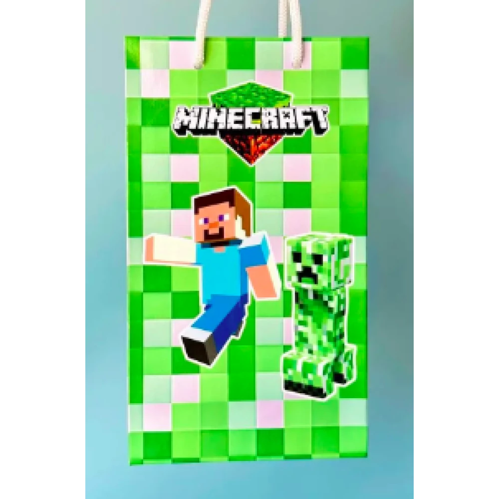 Подарочный пакет “Майнкрафт“ 12 х 21 см (зеленый)