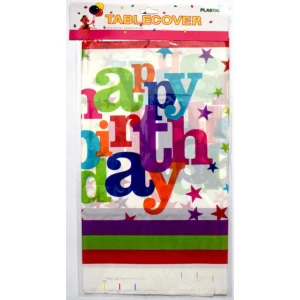 Зображення товара -  Скатертина дитяча одноразова з малюнками - HAPPY BIRTHDAY, Біла з зірками