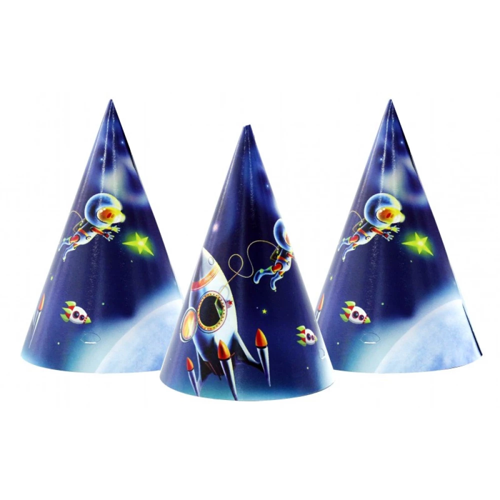 Колпачки, колпаки праздничные карнавальные 16 см “Космос“ -