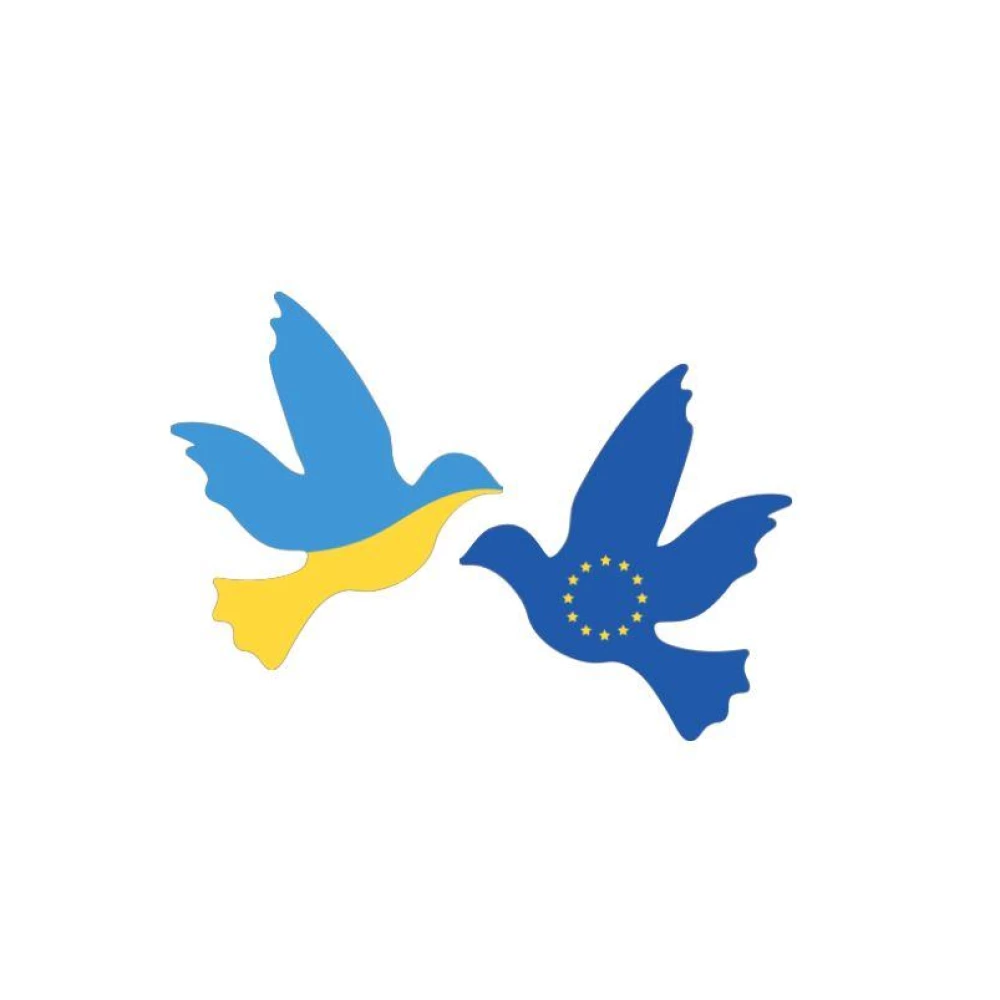 Патриотическая наклейка на машину “Голуби мира: Украина + ЕС“ (ЖБ) 27х19 см - на стекло / авто / автомобиль