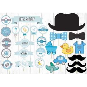Изображение товара -  Набор большой Фотобутафория + топперы  “Baby Shower/Беби Шауэр, мальчик “, 27 предметов Украинский
