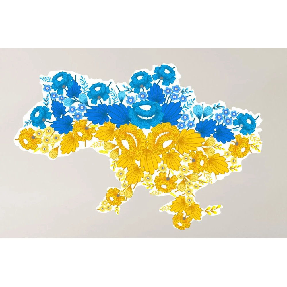 Интерьерная наклейка на стену “Квітуча Україна (карта / силует Украины. Цветы. Узор)“ 90х60 см