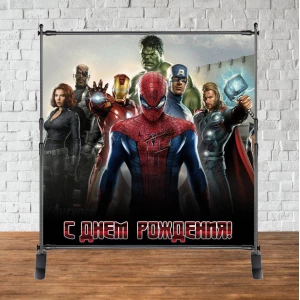 Изображение товара -  Баннер 2х2м “Мстители / Супергерои / AVENGERS / Марвел (сероватый фон)“ - Фотозона (баннер) -