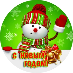 Изображение товара -  Тарелки в стиле Новый год (Снеговик) Зеленый 10 шт. бумажные одноразовые 18см.