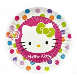 Изображение товара -  Тарелки 18см (10 шт) в стиле Китти/Hello Kitty бумажные одноразовые №3, Разные цвета (горошек)