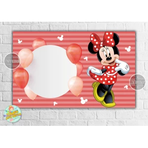 Изображение товара - Плакат “Минни Маус и Шары“ красный 120х75 см, на детский День рождения -