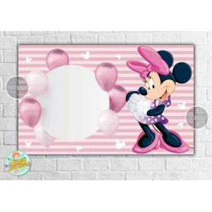 Изображение товара - Плакат “Минни Маус и шары“(розовый) 120х75 см, на детский День рождения -